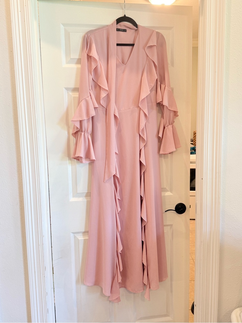 SHEIN Dusty Pink Ruffle Maxi Dress